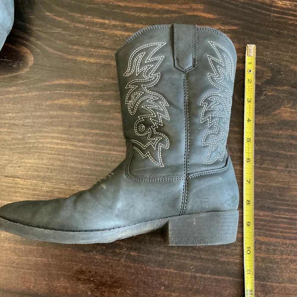 Deer Stags Ranch Kids Black Western Cowboy Boots Size 4 Pull On Contrast Stitch